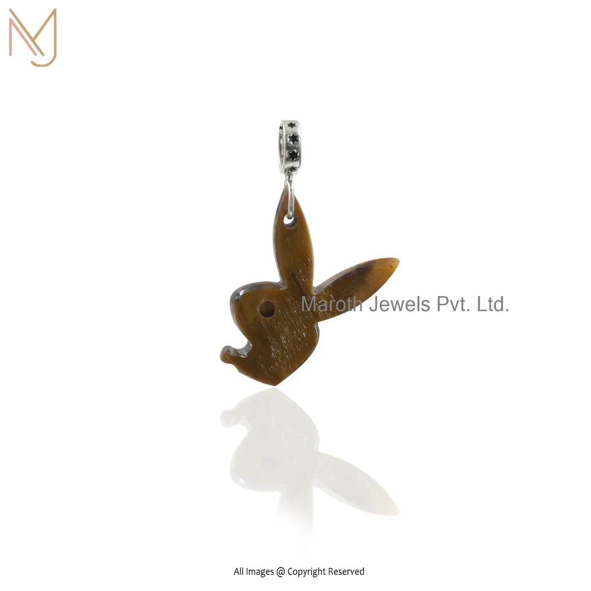 14K White Gold Tiger Eye Pikachu Charm Pendant Jewelry Supplier