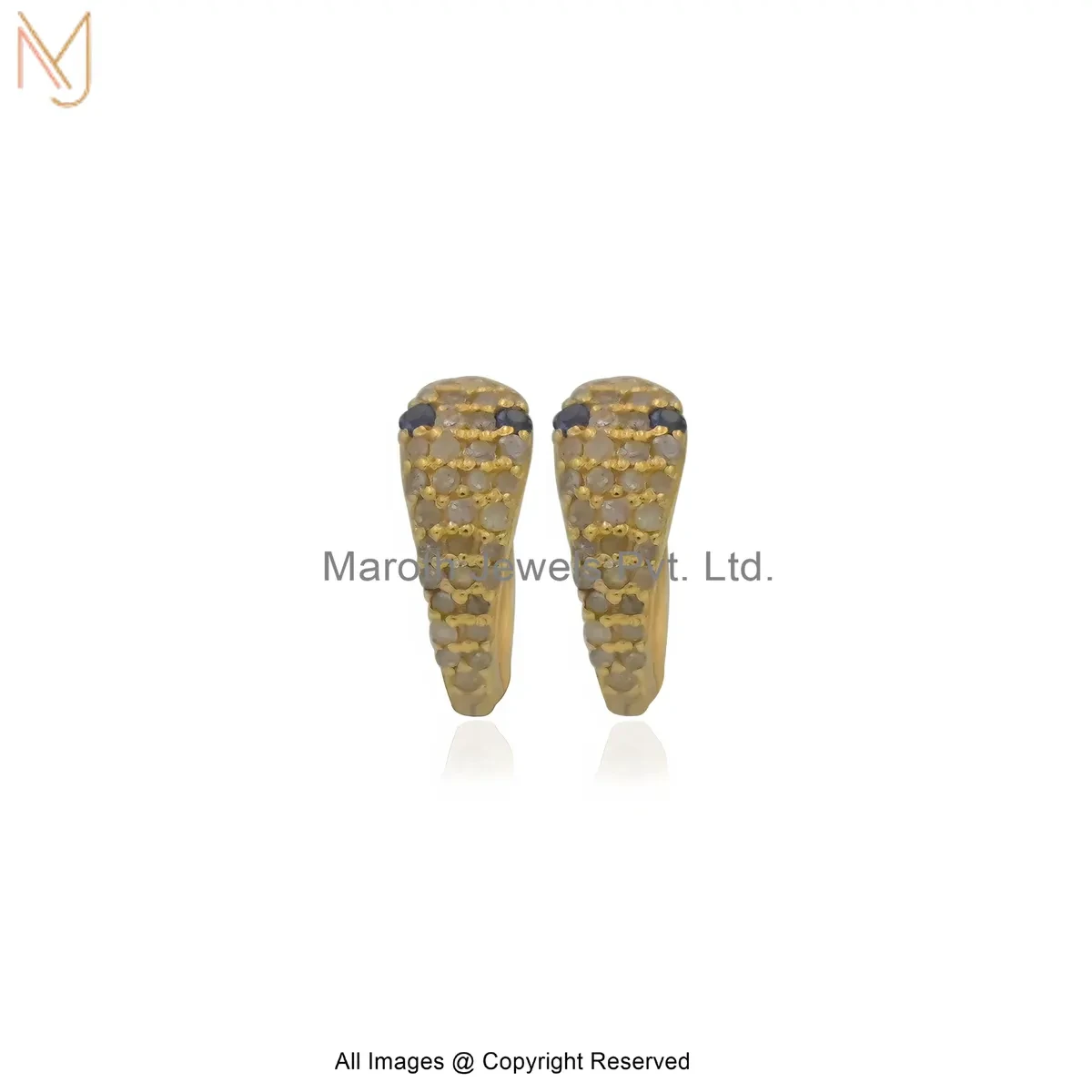 Wholesale 925 Silver Yellow Gold Plated Pave Diamond And Blue Sapphire Gemstone Snake Huggie Hoop Earring