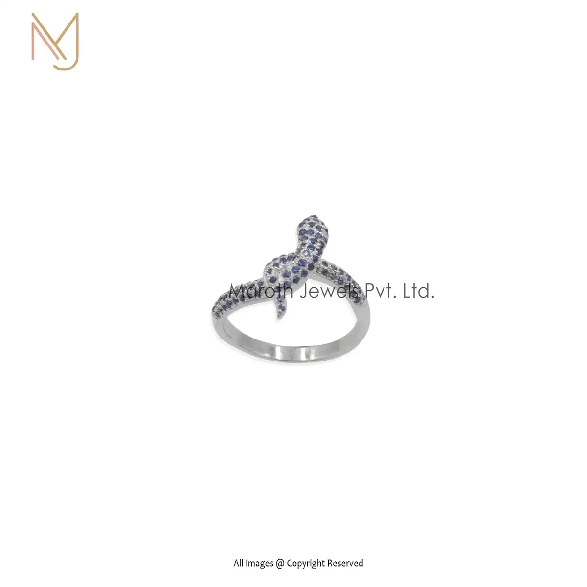 925 Silver Natural Silver Blue CZ Snake Ring Manufacturer