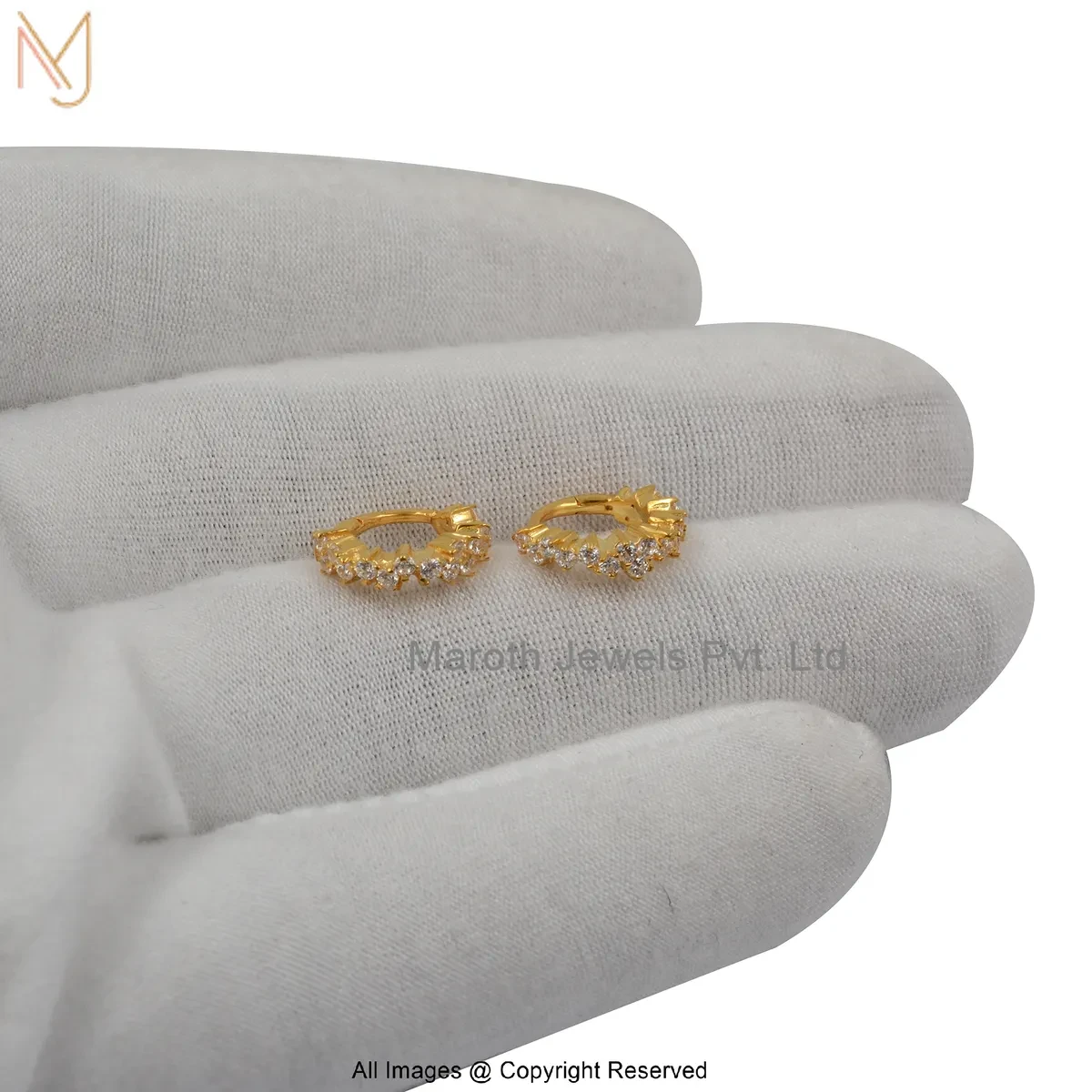 14K Yellow Gold Cubic Zircon Diamond Huggie Earring Custom Jewelry