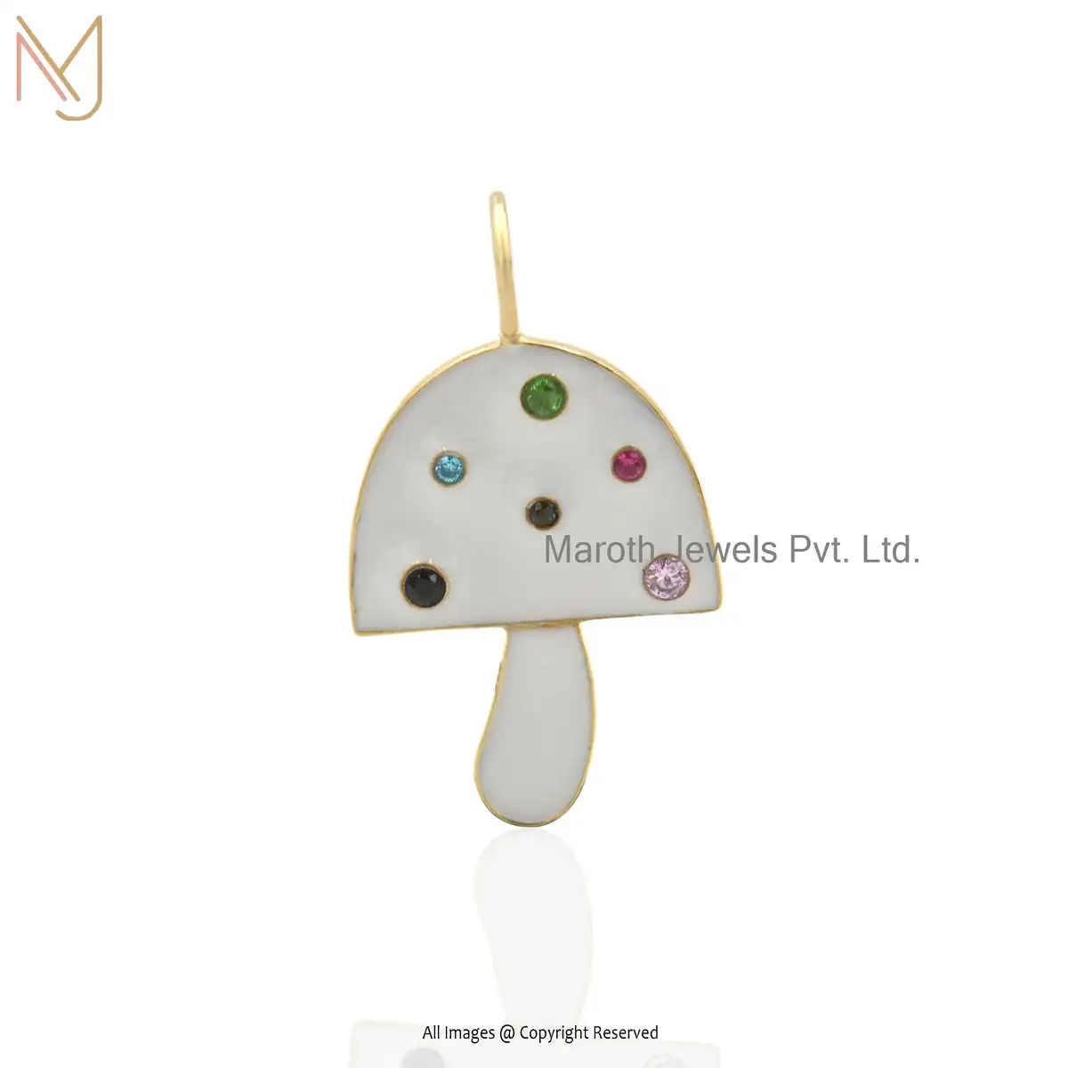 Private Lable 925 Silver Yellow Gold Multi Gemstone Enamel Mushroom Pendant