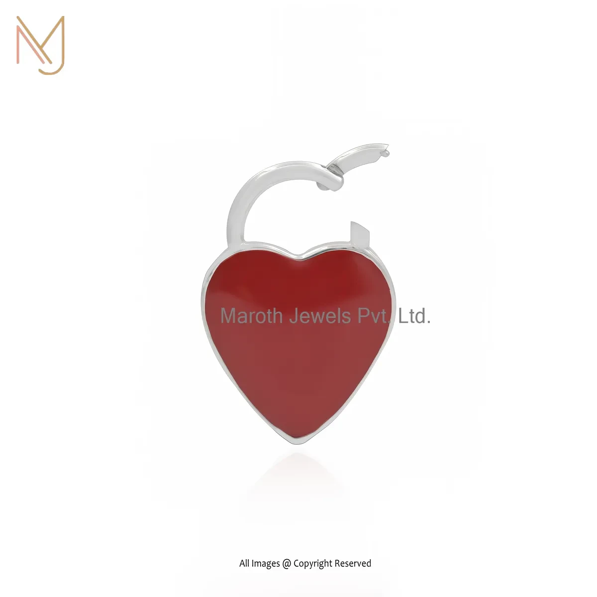 925 Silver Natural Silver Plated Red Enamel Heart Padlock Charm Holder Jewelry Supplier