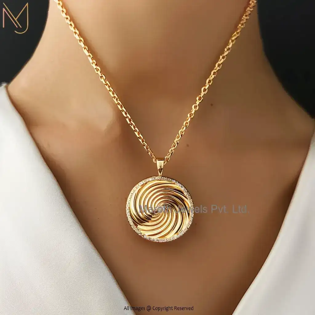 925 Silver Yellow Gold Plated Moissanite Puffy Circular Necklace Jewelry Supplier