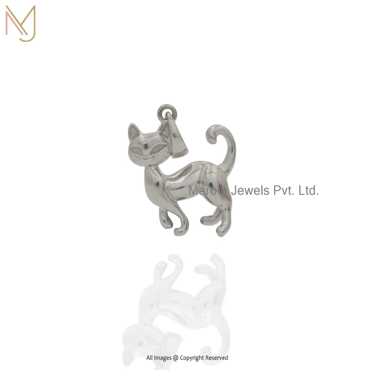 925 Silver White Gold Plated Cat Charm Pendant Custom Jewelry