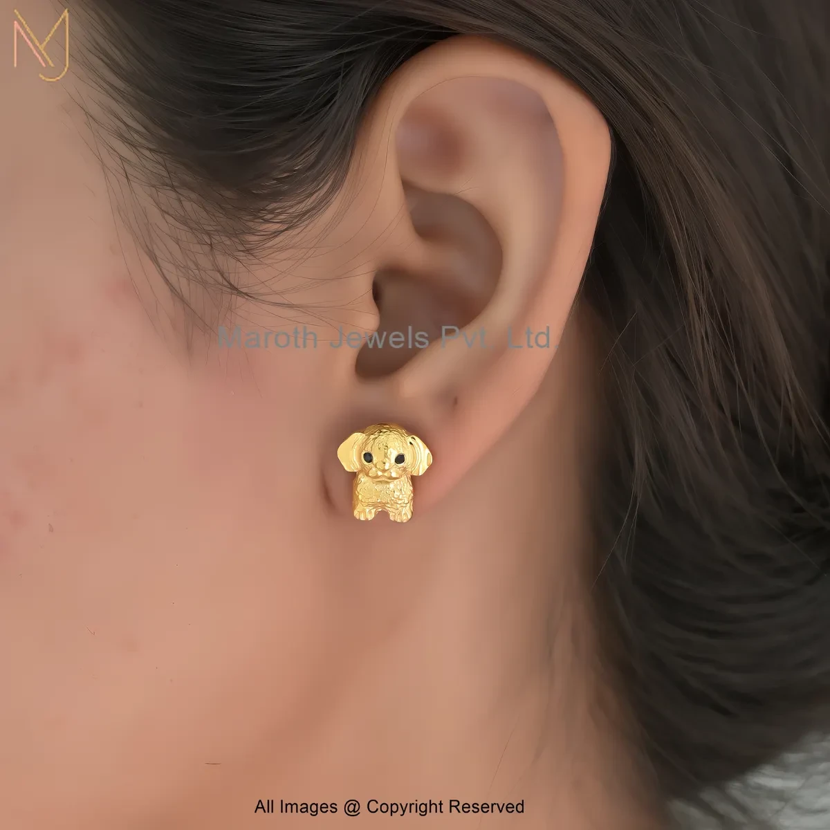 925 Silver Yellow Gold Plated Black Spinel Gold-Toned Cute Puppy Stud Earring Jewelry Supplier