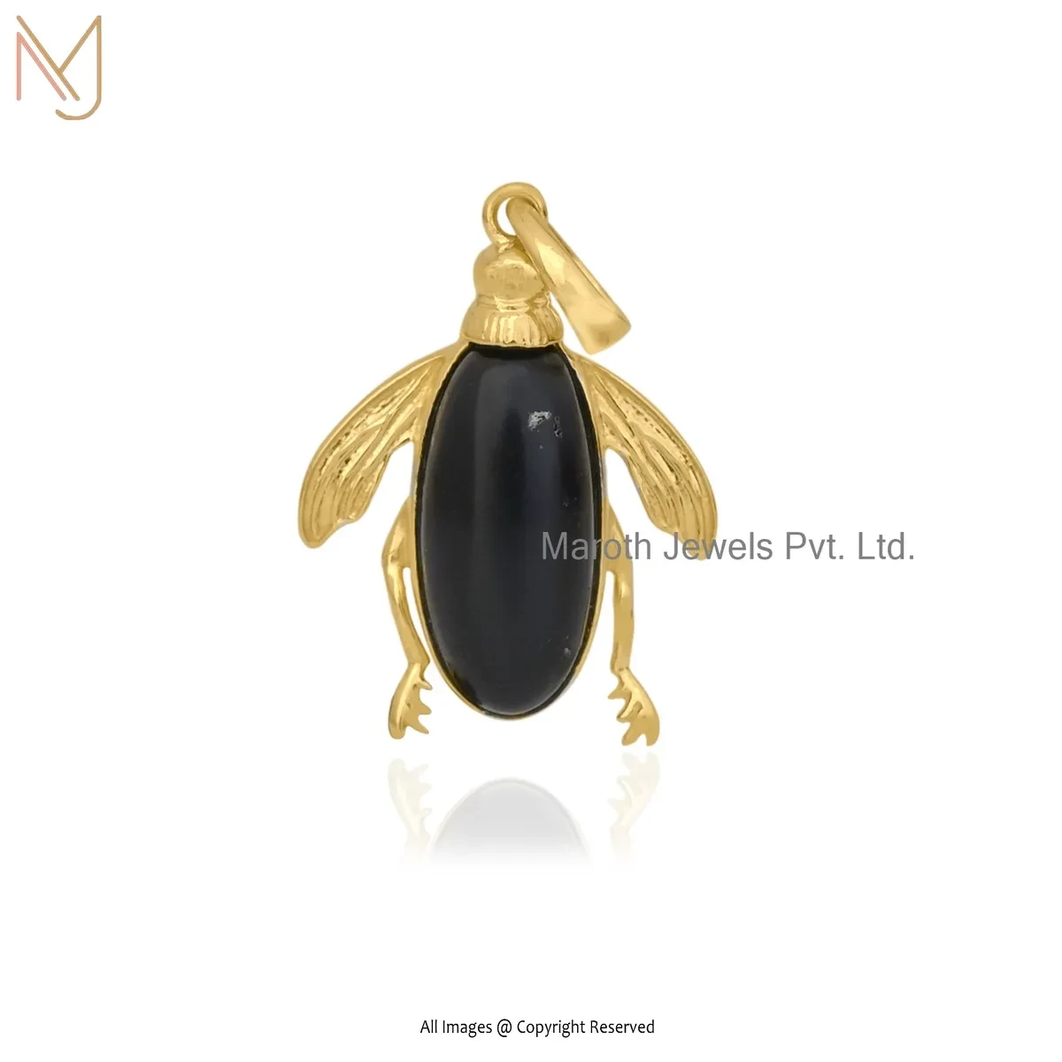 14K Yellow Gold Black Onyx Beetle Pendant Manufacturer