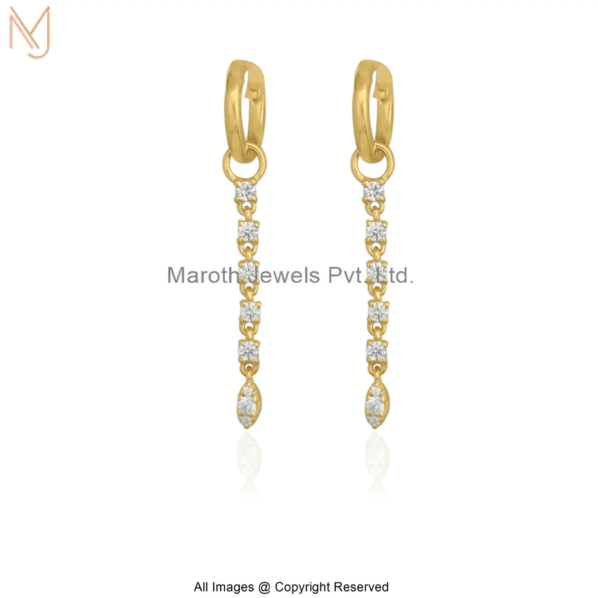 14K Yellow Gold Diamond Cubic Zircon Classic Line Drop Earrings Custom Jewelry