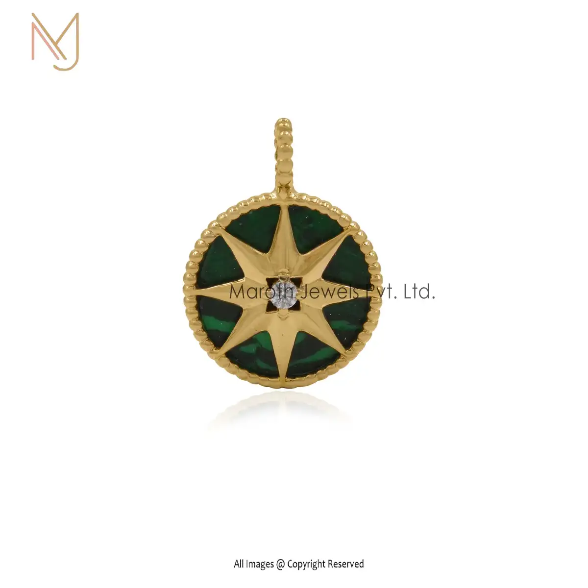 Wholesale 14K Yellow Gold Malachite & Moissanite Star Disc Pendant Jewelry