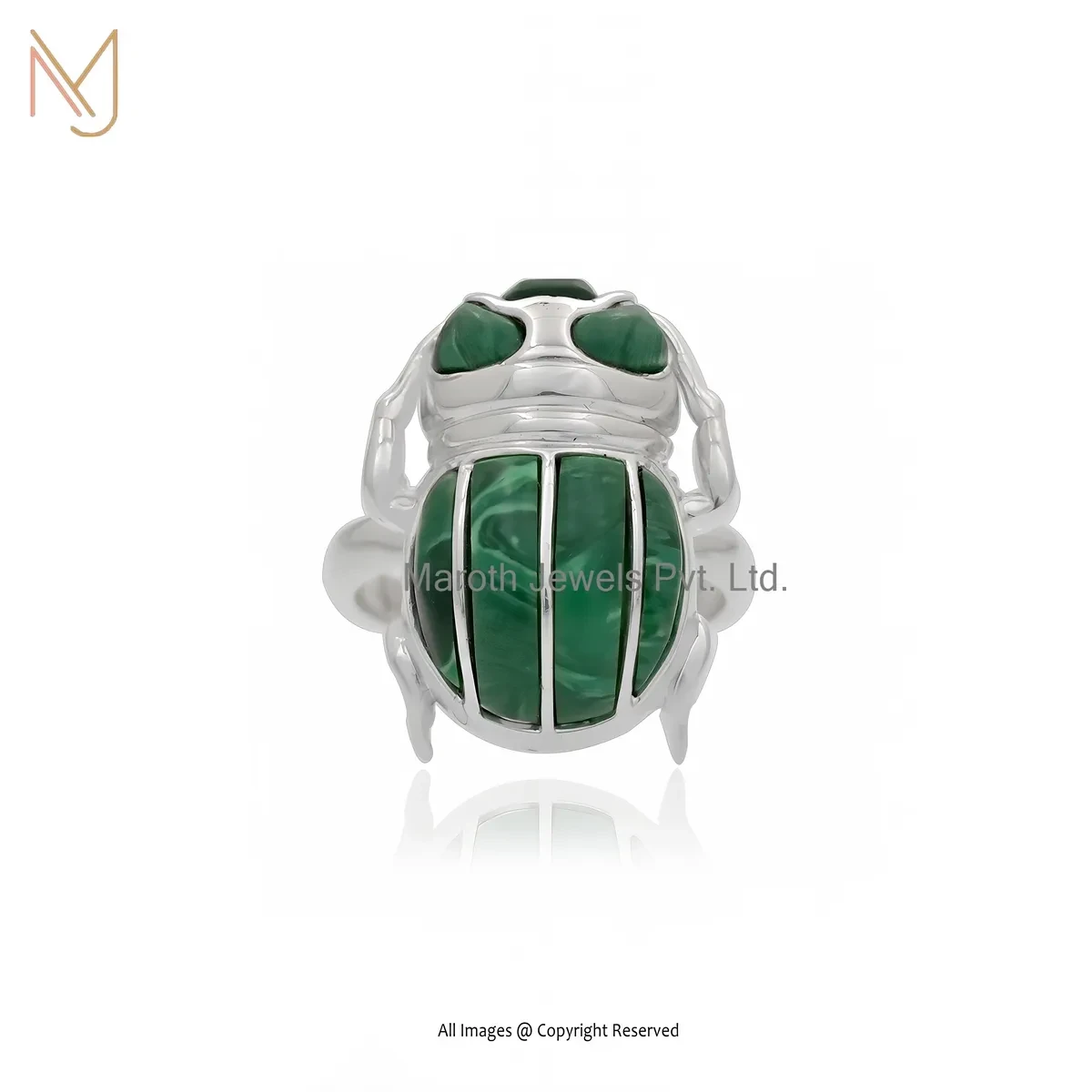 925 Silver Natural Silver Plated Malachite Scarab Ring Jewelry Supplier