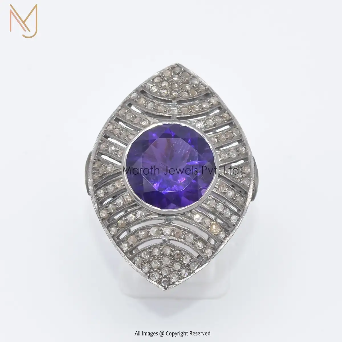 Wholesale 92.5 Silver Rhodium Plated Pave Diamond Amethyst Ring Jewelry