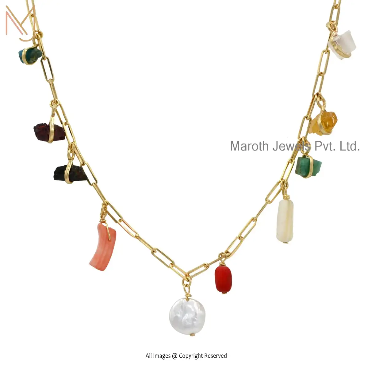 925 Silver Yellow Gold Plated Multi Gemstone Necklace Jewelry Supplier