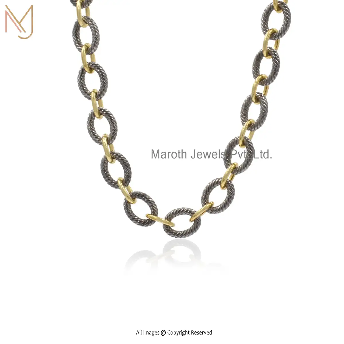 925 Silver Black Rhodium Twisted Link Necklace Manufacturer