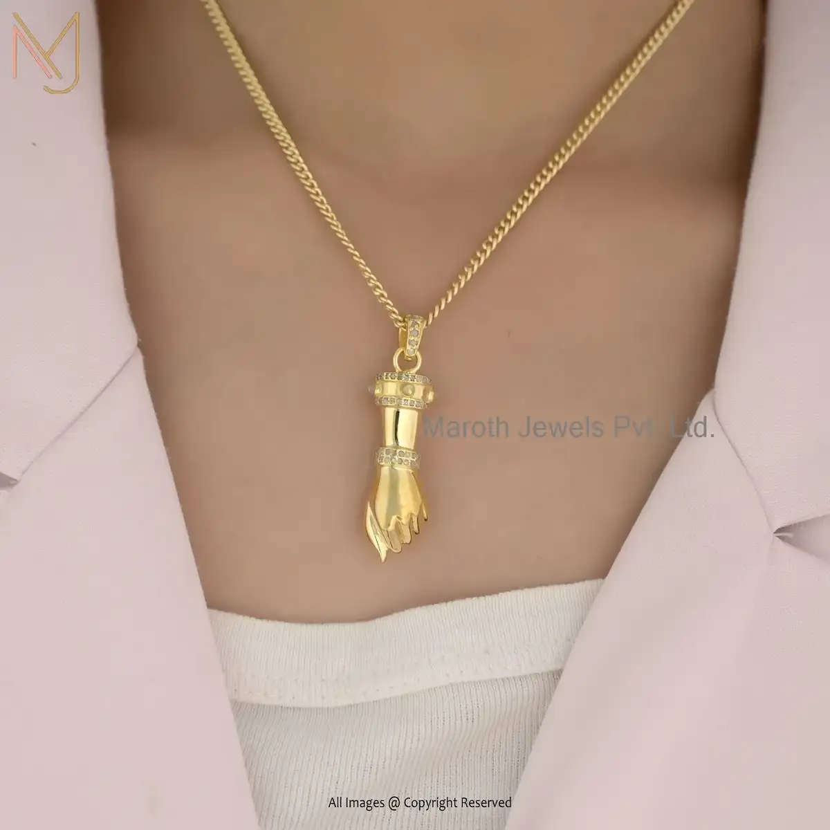 Wholesale 14K Yellow Gold Diamond & Turquoise Gemstone Figa Pendant