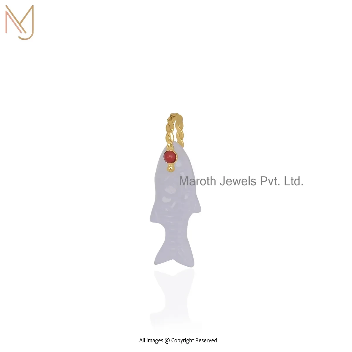 925 Silver Yellow Gold Plated Red Cubic Zircon & Larimar Gemstone Pendant USA