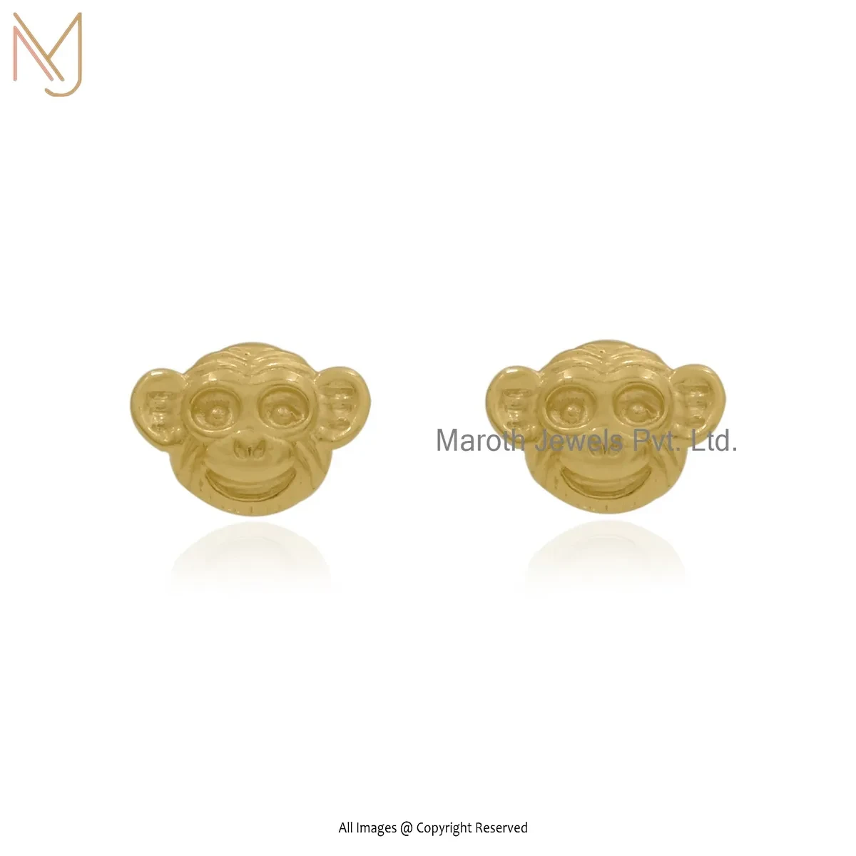 925 Silver Yellow Gold Plated Monkey Stud Earring Custom Jewelry