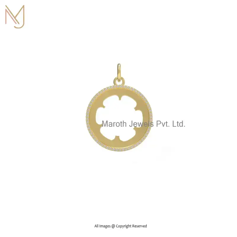 925 Sterling Silver Yellow Gold Plated Diamond Disc Clover Pendant Custom Jewelry