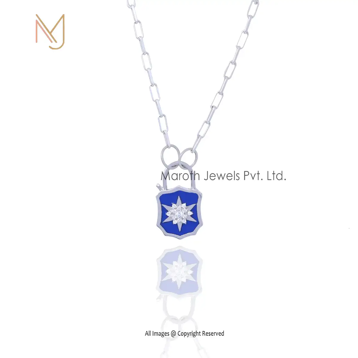 925 Silver Natural Silver Plated CZ & Blue Enamel White Diamond Padlock Manufacturer