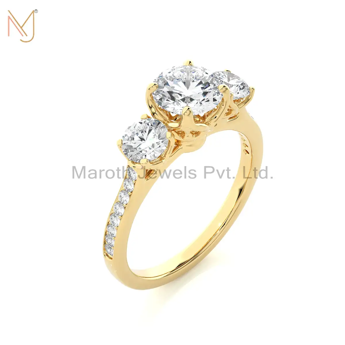 14K Yellow Gold Diamond Round Ring Manufacturer