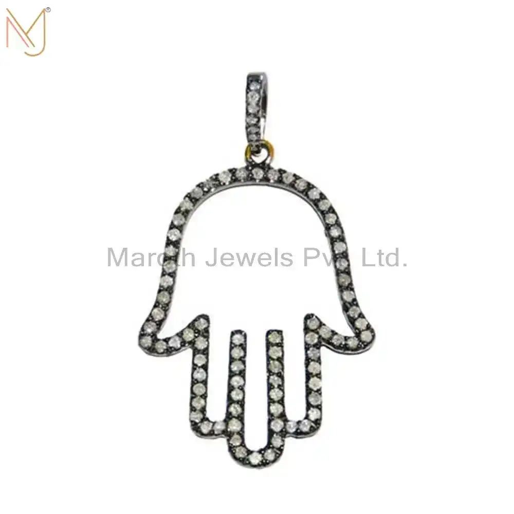 925 Silver Pave Diamond Hamsa Pendant Religious Jewelry Manufacturer