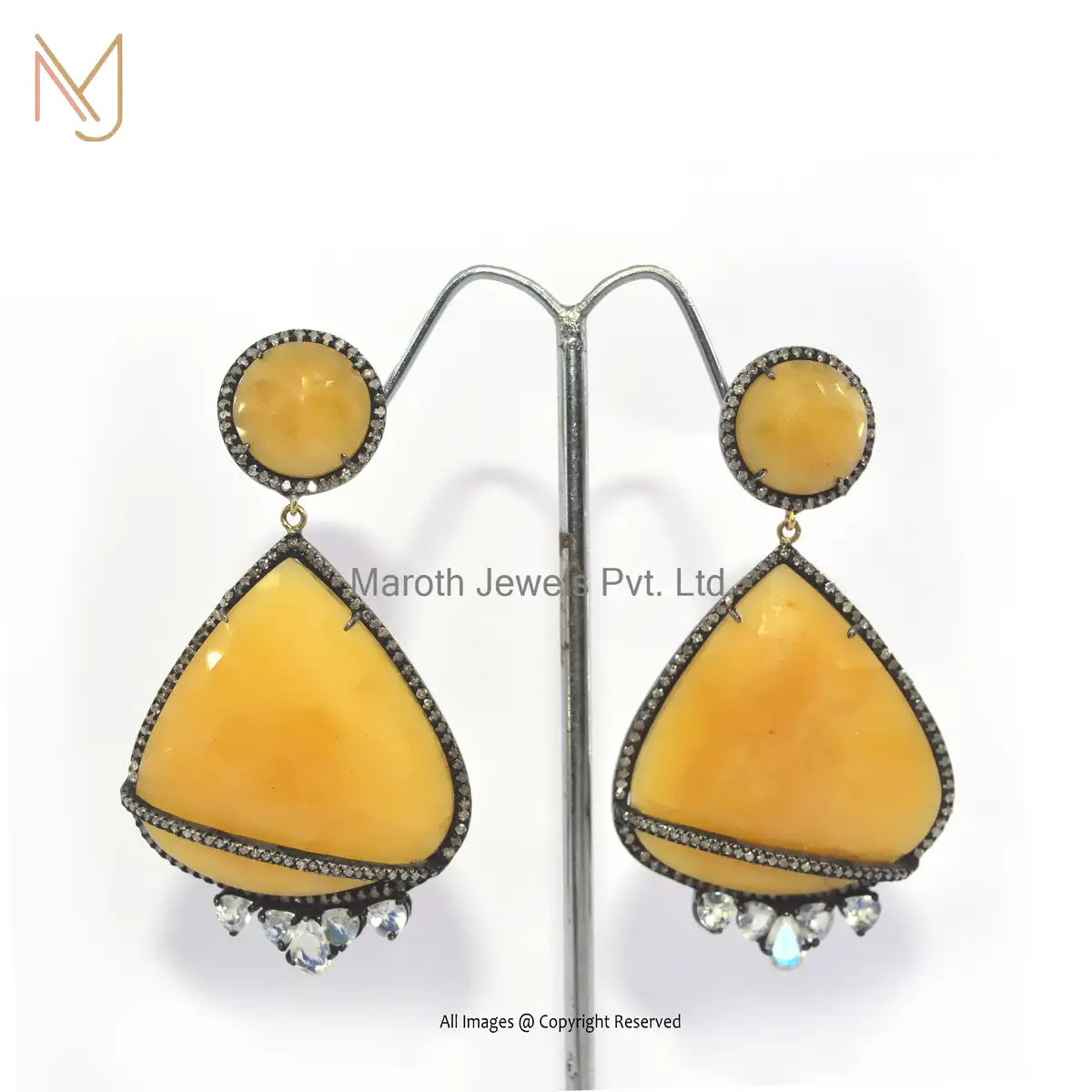 Custom 925 Silver Yellow Sapphire Moonstone Diamond Earrings USA