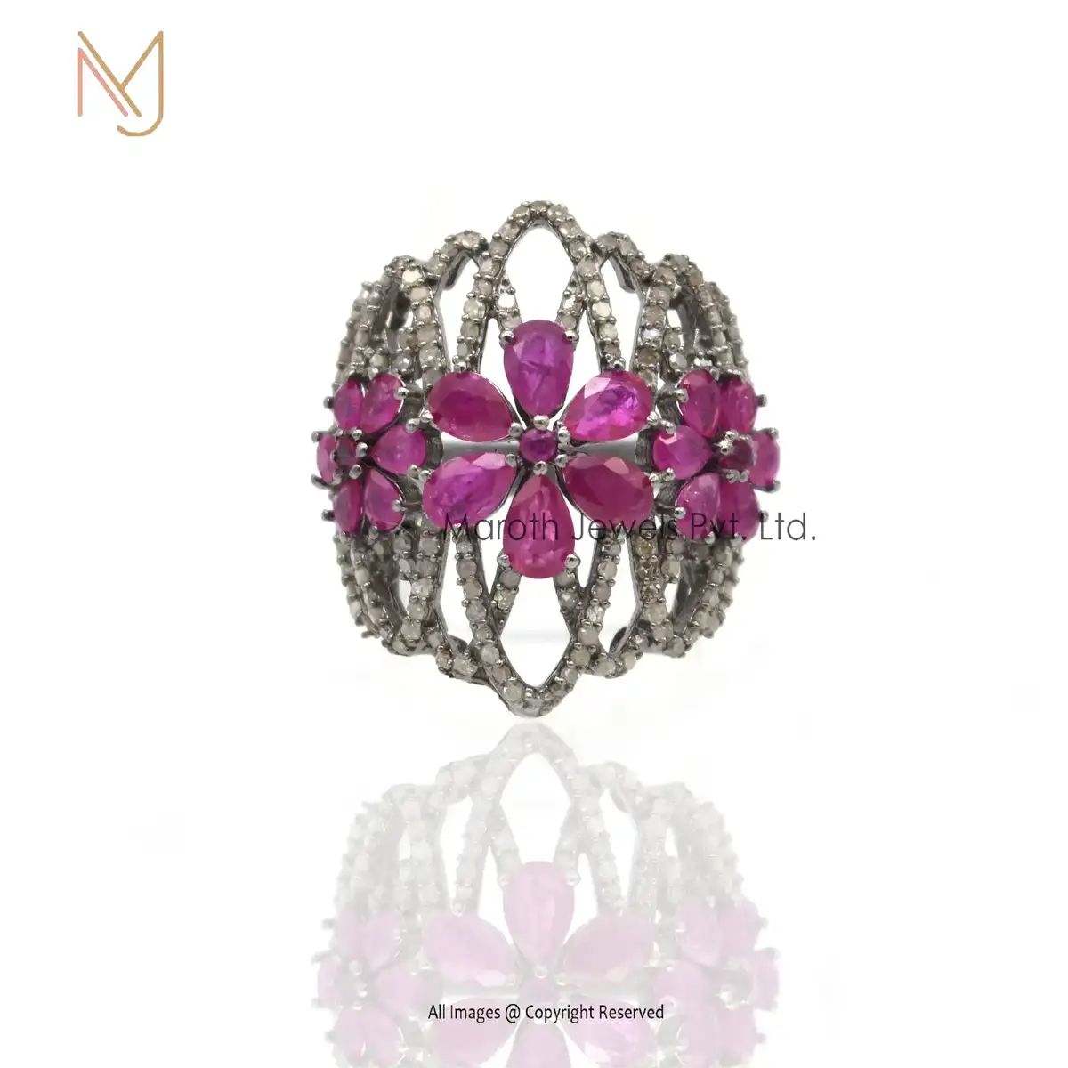 Wholesale 925 Silver Rhodium Plated Ruby Gemstone Ring