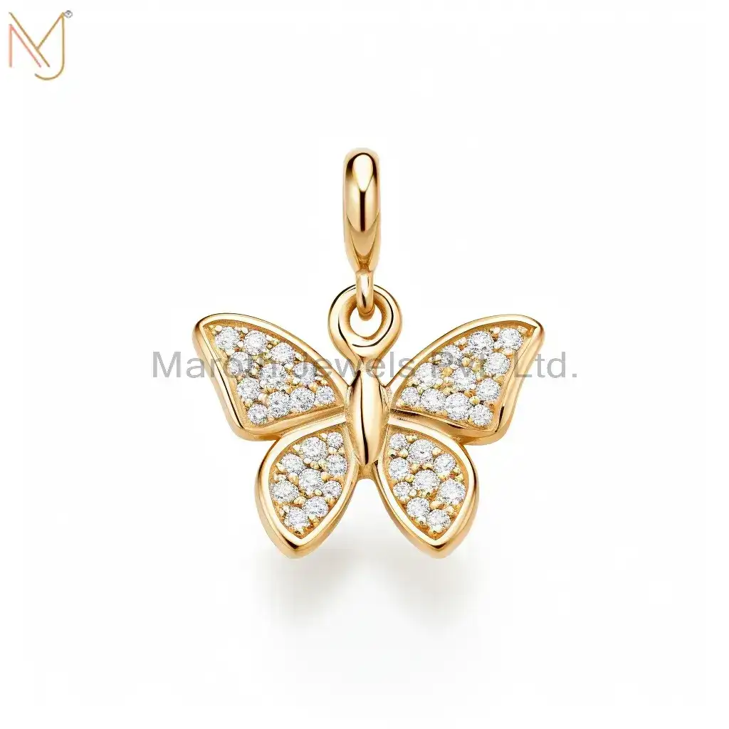 925 Sterling Silver Yellow Gold Plated Moissanite Butterflly Charm Pendant Jewelry USA