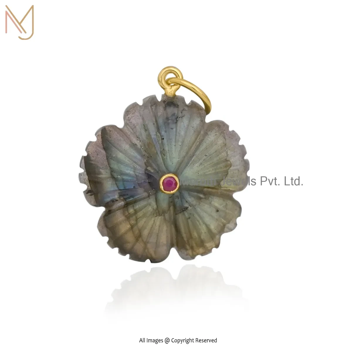 Wholesale 925 Silver Yellow Gold Plated Amethyst & Ruby Cubic Zircon Flower Pendant