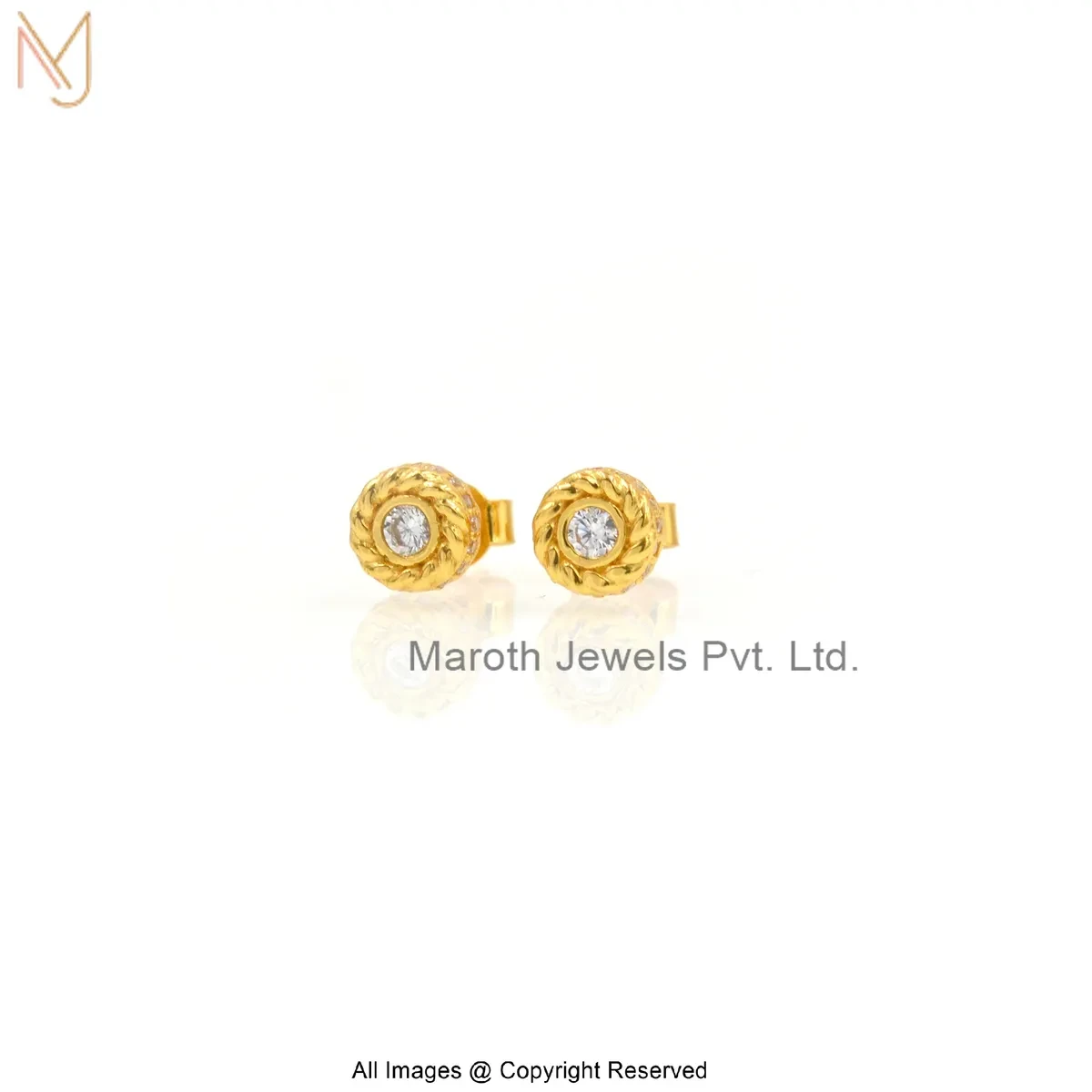 14K Yellow Gold Diamond Cubic Zircon Gold Circle Stud Earrings Jewelry Supplier