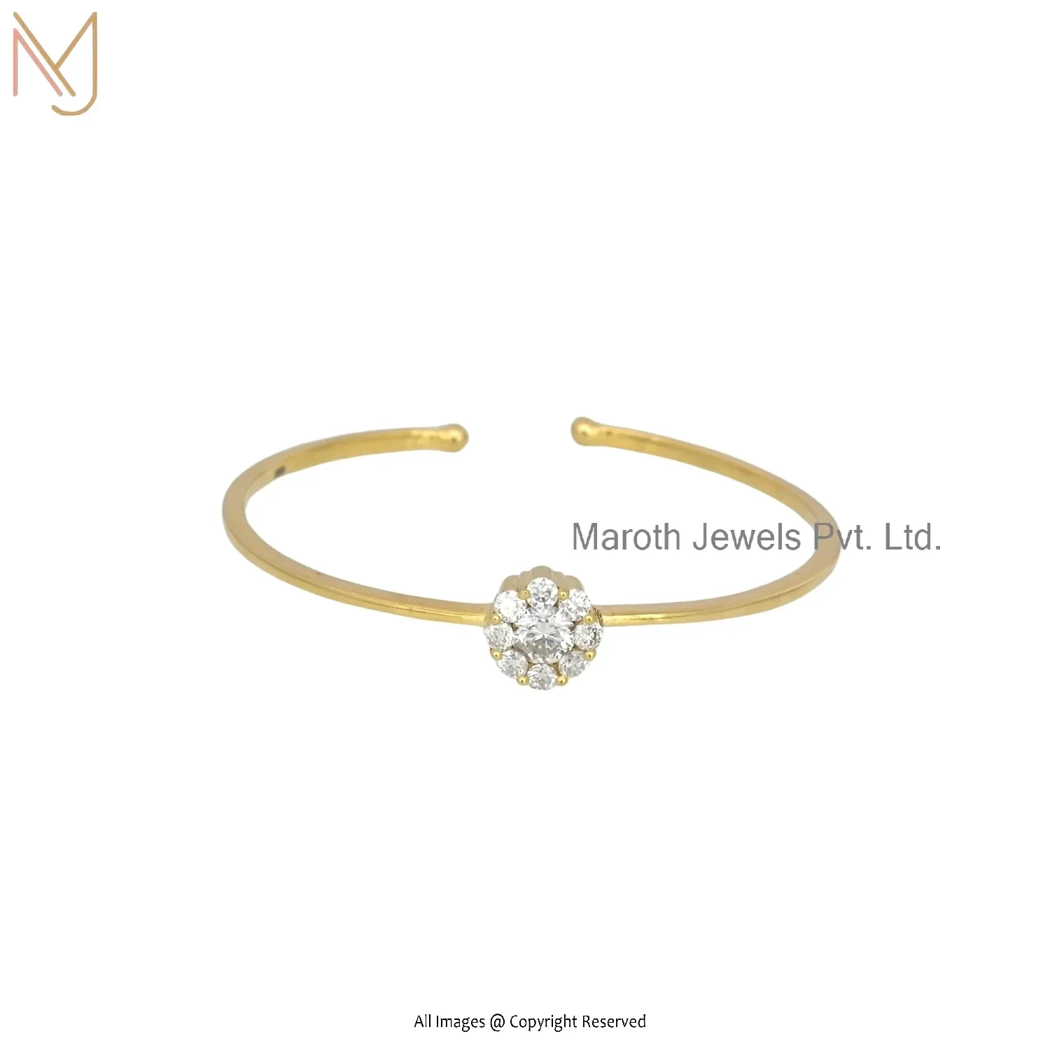 925 Silver Yellow Gold Plated Moissanite & Diamond Bangle Custom Jewelry
