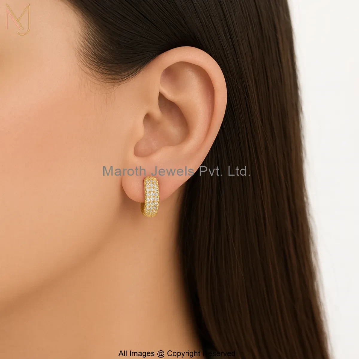 14K Yellow Gold Cubic Zircon Moissanite Huggie Hoop Earring Custom Jewelry