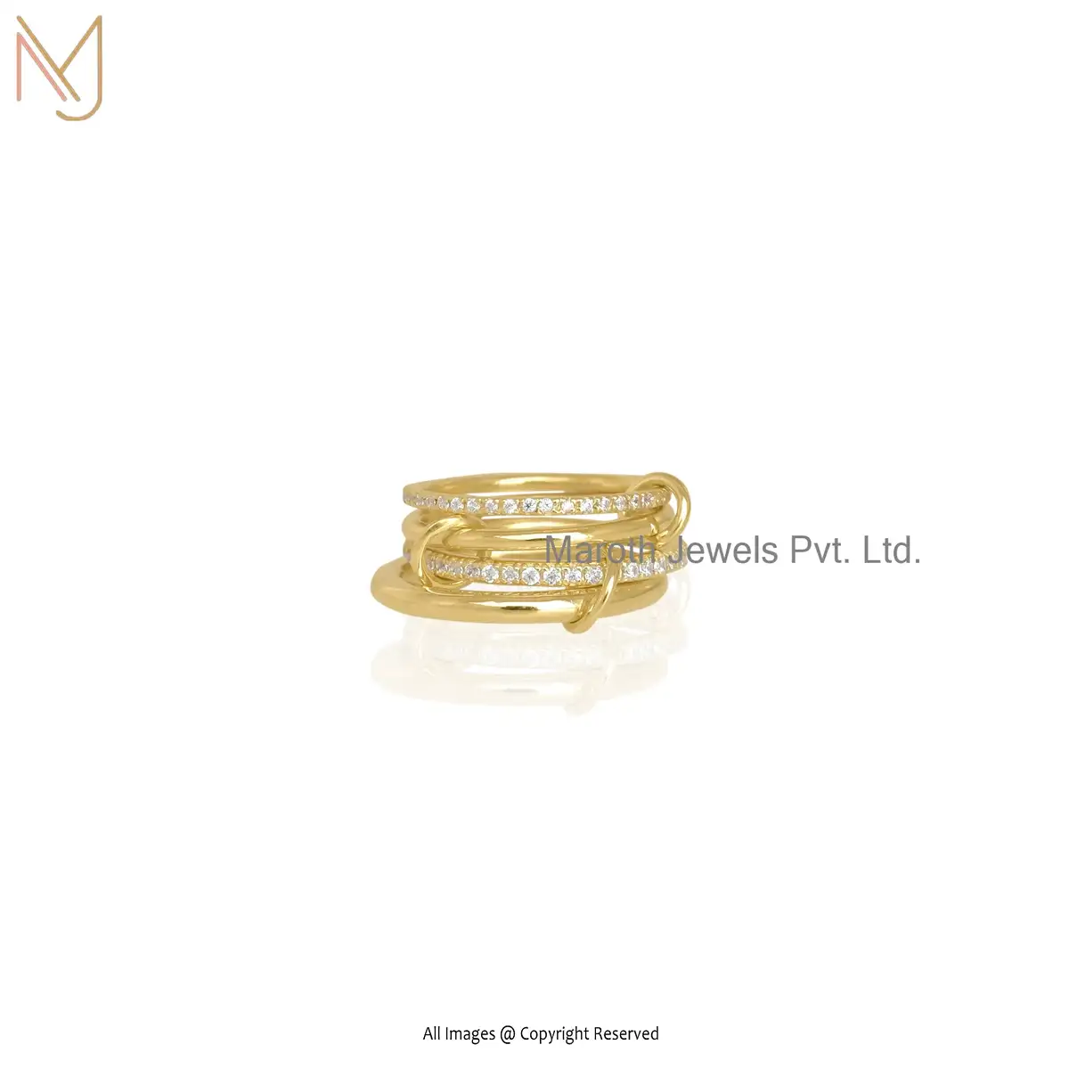 925 Sterling Silver Yellow Gold Plated White CZ Band Ring Jewelry Supplier