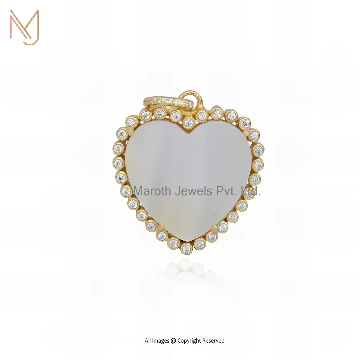 925 Silver Yellow Gold Plated Mother of Pearl Gemstone And Moissanite Heart Pendant USA