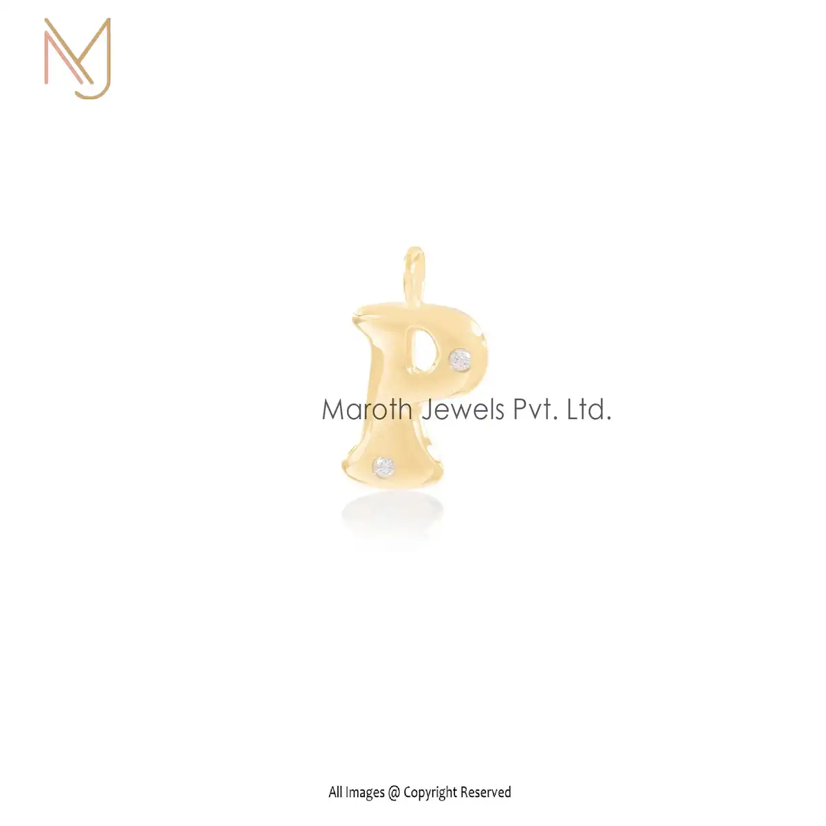 Wholesale 14K Yellow Gold CZ & White topaz Letter P Pendant Jewelry