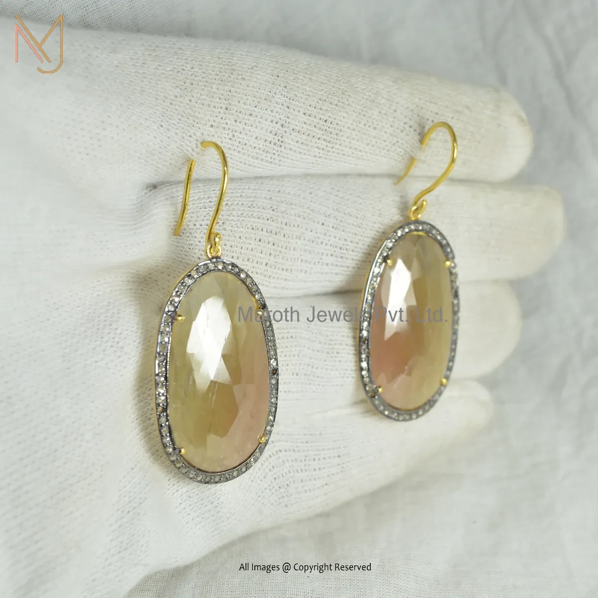 925 Silver Rhodium Yellow Gold Plated Pave Diamond Yellow Sapphire Gemstone Drop Earring Manufacturer
