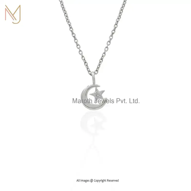 Wholesale 14K Yellow Gold Cubic Zircon Star Moon Pendant Handmade Jewelry