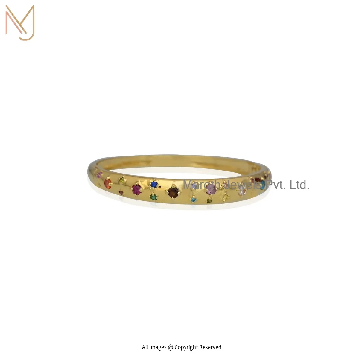 925 Silver Yellow Gold Plated Diamond Multi Gemstone Bangle Jewelry Supplier