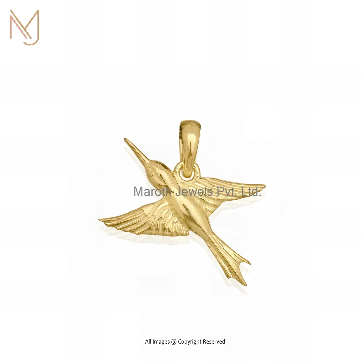 14K Yellow Gold Humming Bird Pendant Custom Jewelry