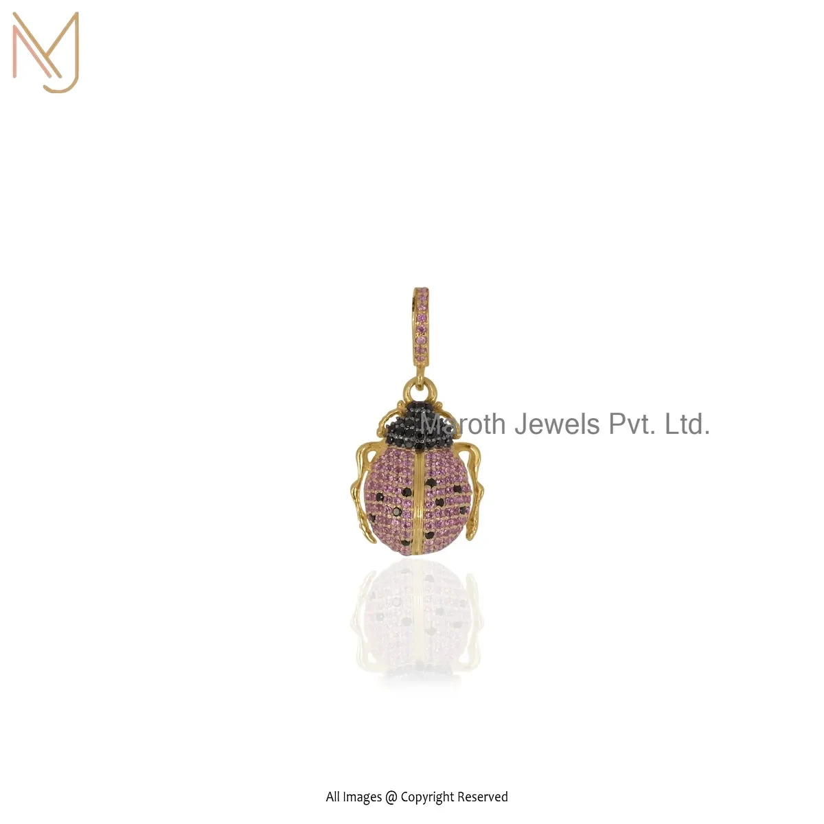 925 Silver Yellow Gold Plated Multi Gemstone Ladybug Pendant Manufacturer