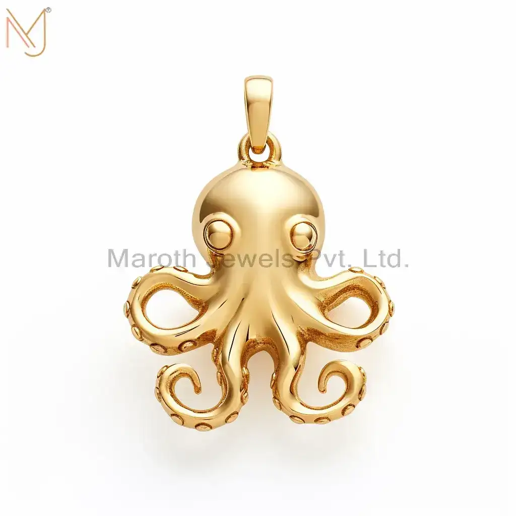 925 Sterling Silver Yellow Gold Octopus Pendant Custom Jewelry