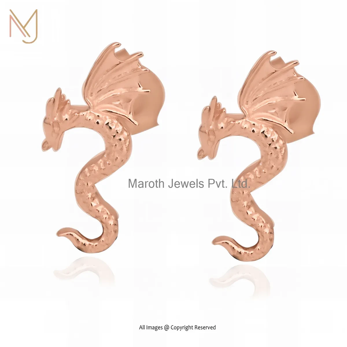 925 Silver Yellow Gold Plated Dragon Stud Earring Custom Jewelry