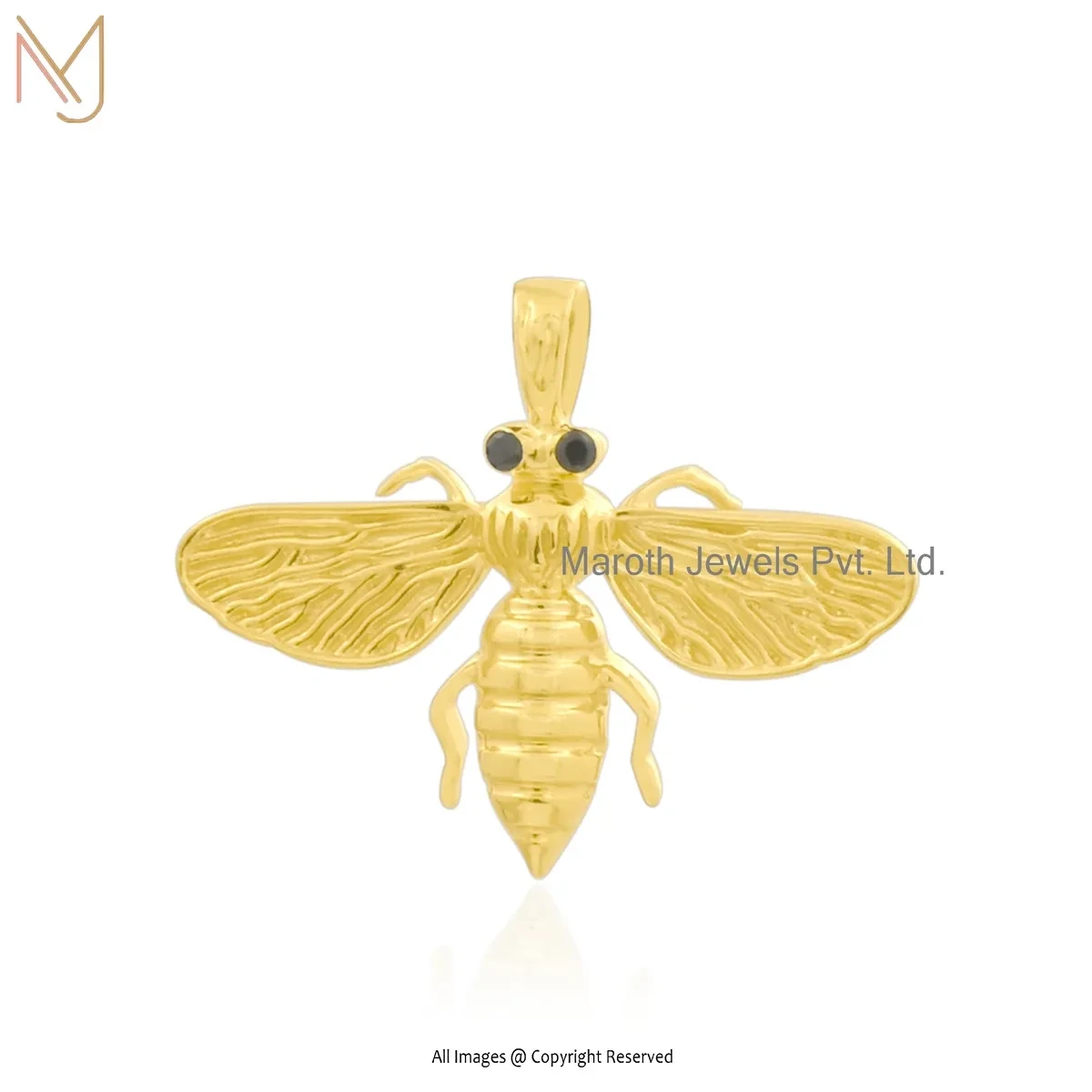 Wholesale 14K Soild Yellow Gold Black Cubic Zircon Bee Charm Pendant