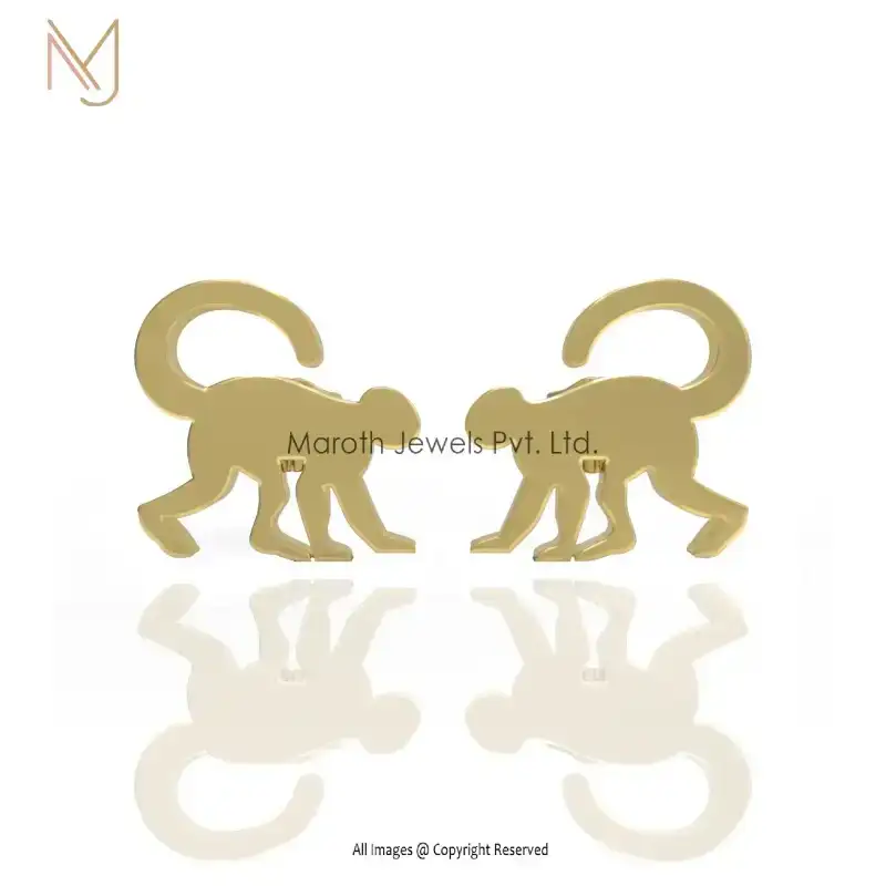 Private Label 925 Silver Yellow Gold Plated Monkey Earring Jewelry