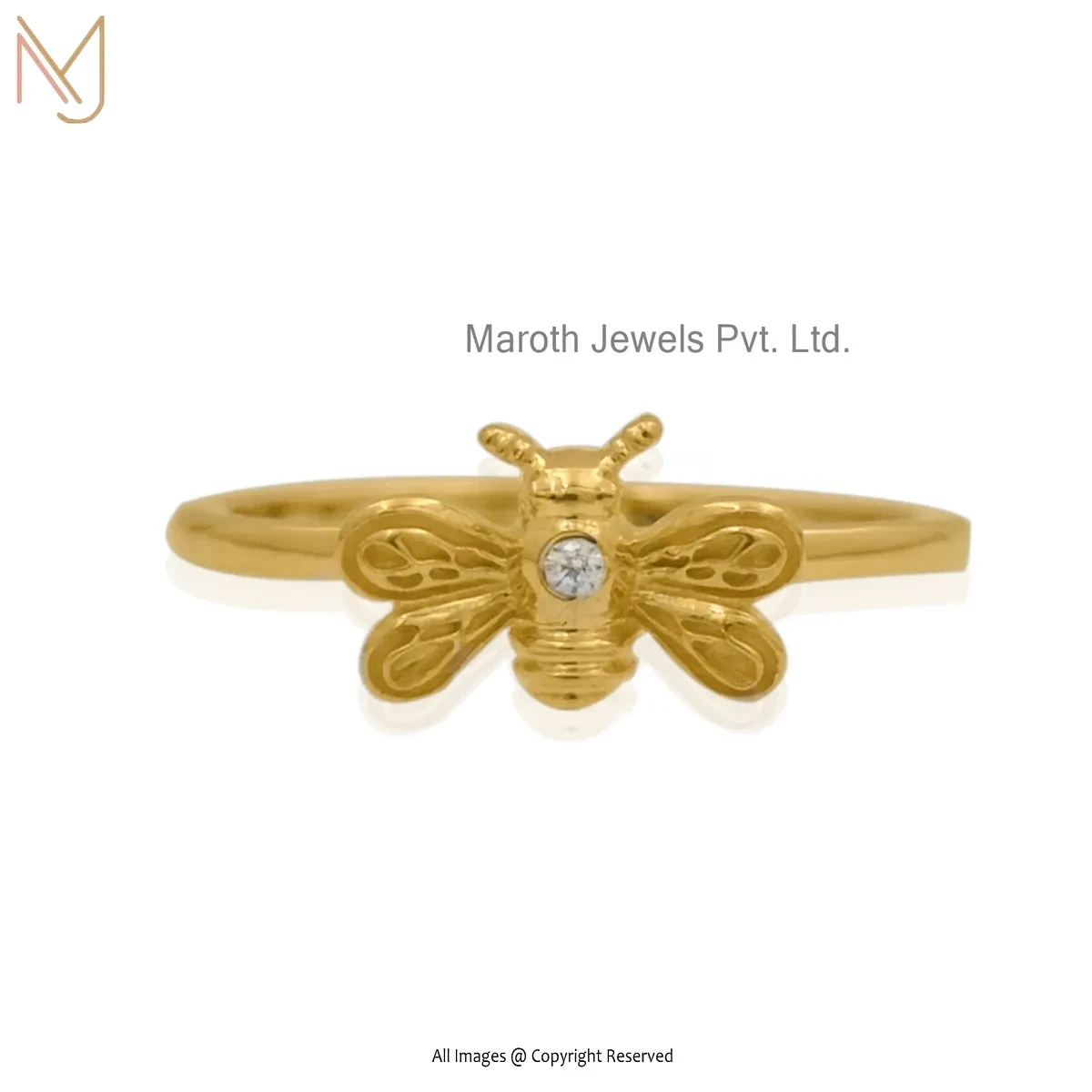 14K Yellow Gold Cubic Zircon Honey Bee Ring Manufacturer