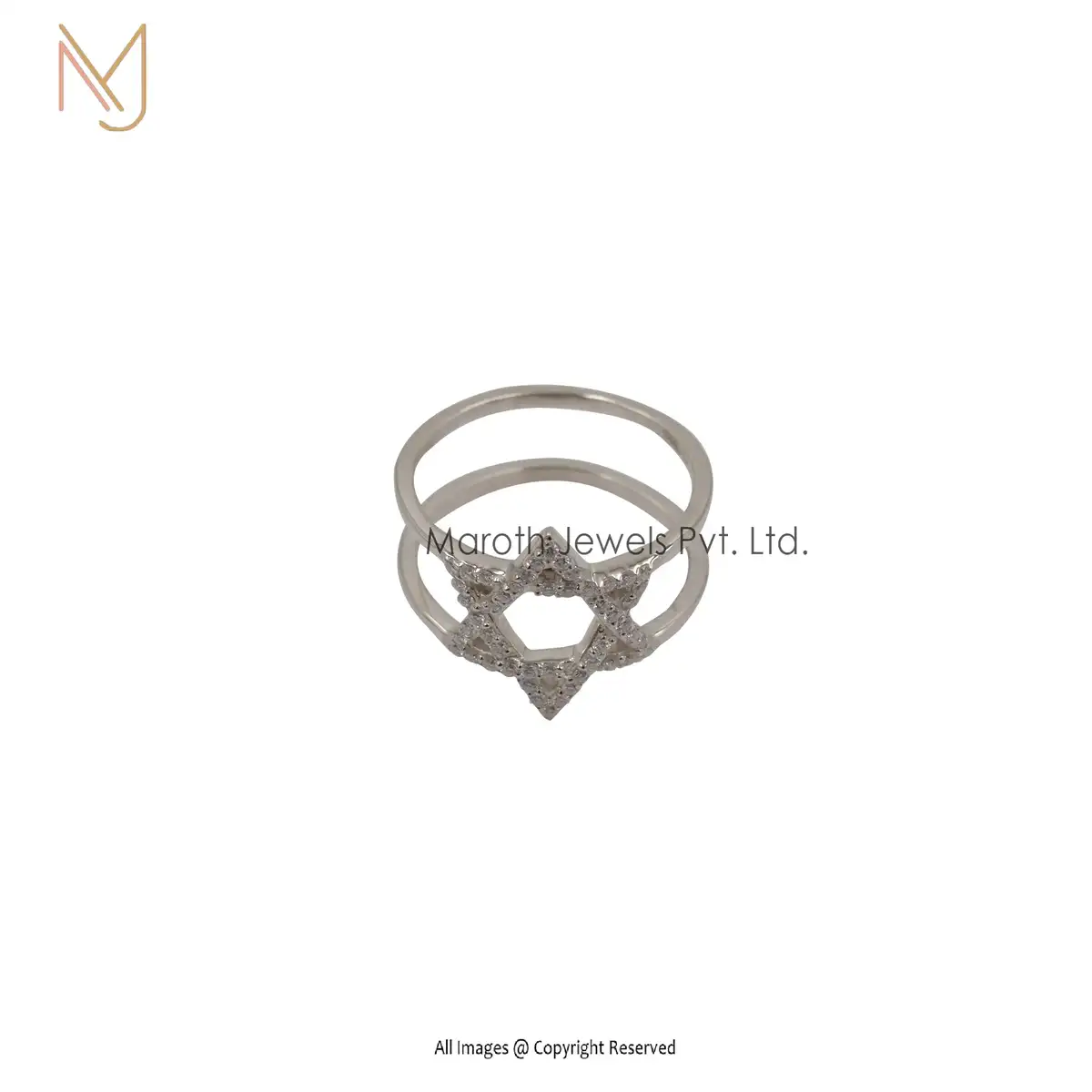 925 Silver Natural Silver Moissanite Star Of David Ring Custom Jewelry
