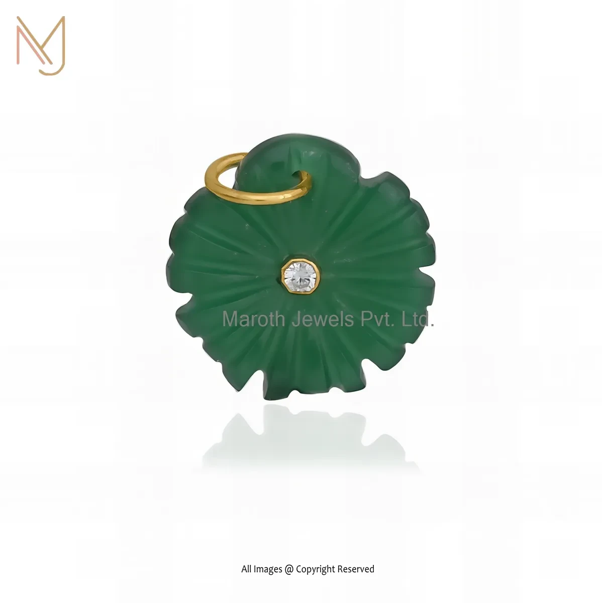 Wholesale 925 Silver Yellow Gold Plated Cubic Zircon & Green Onyx Flower Pendant
