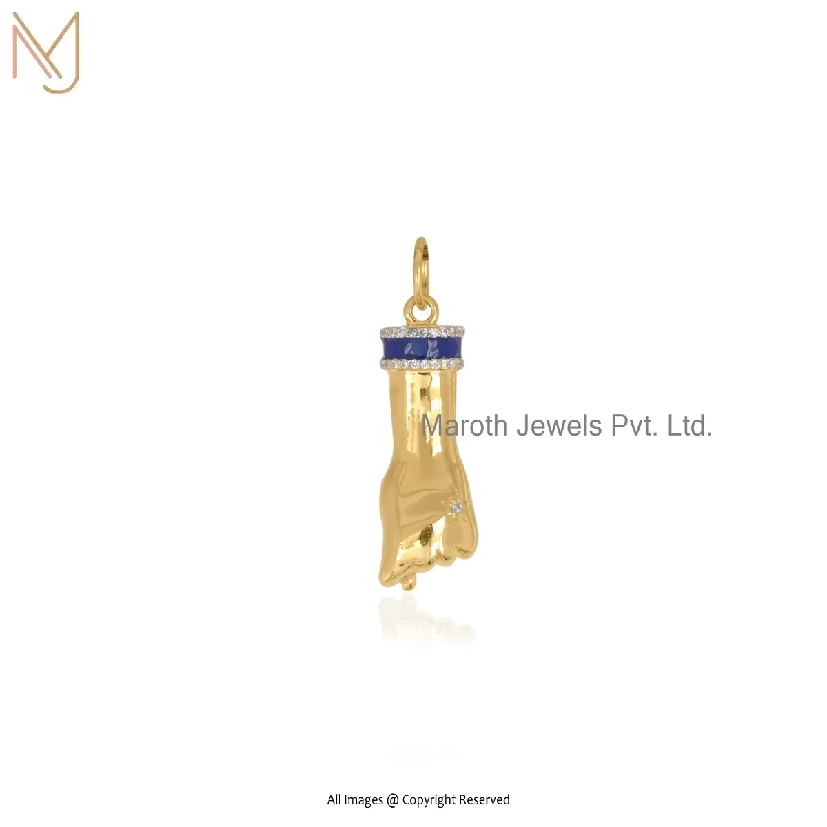 Wholesale 14K Yellow Gold Cubic Zircon & Enamel Gemstone Figa Hand Charm Pendant