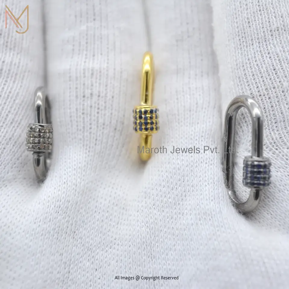 14K White Gold Blue Sapphire Carabiner Lock Jewelry Supplier
