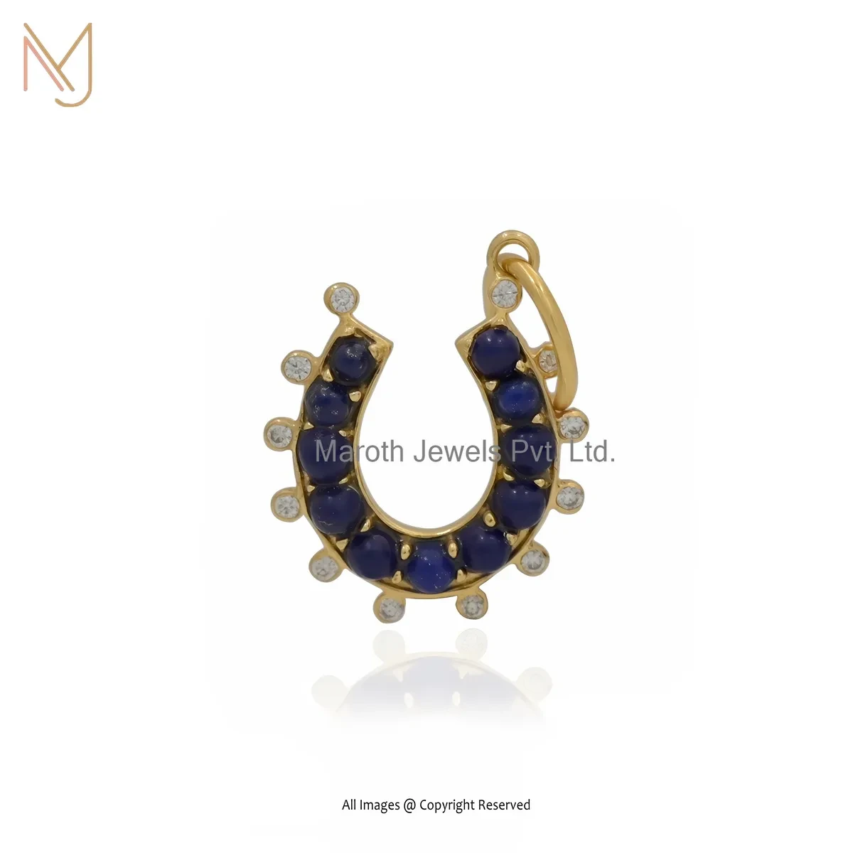 Private Lable 925 Silver Yellow Gold Plated Moissanite & Malachite Gemstone Horseshoe Charm Pendant