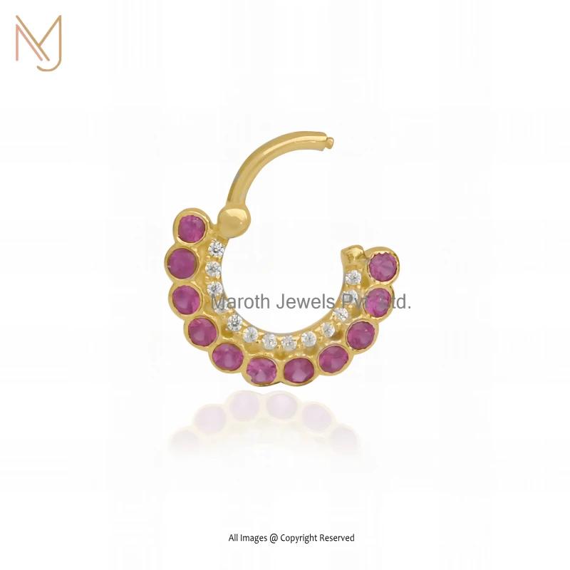 9K Yellow Gold Diamond CZ Ruby Piercing Jewelry Manufacturer