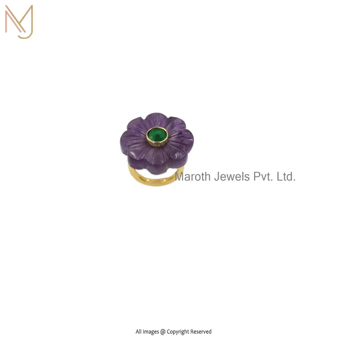 925 Silver Yellow Gold Plated Amethyst And CZ Flower Ring Custom Jewelry